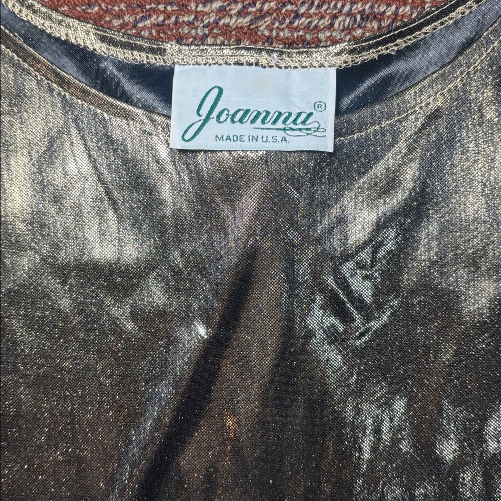 Vintage Liquid Metal Gold Metallic Top shirt sleeve loose fit shirt flowy large - Picture 7 of 11